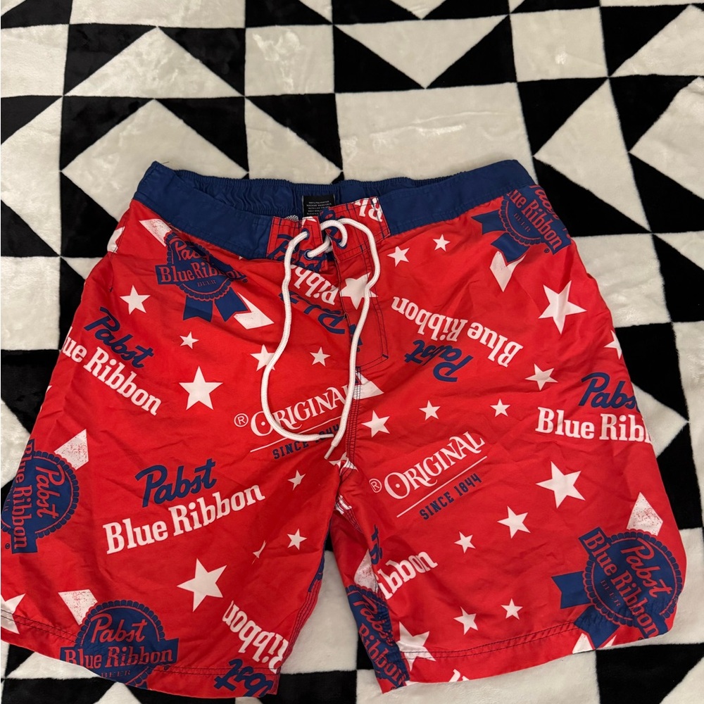 Red and Blue Swim Trunks with Drawstring Waist NBW
